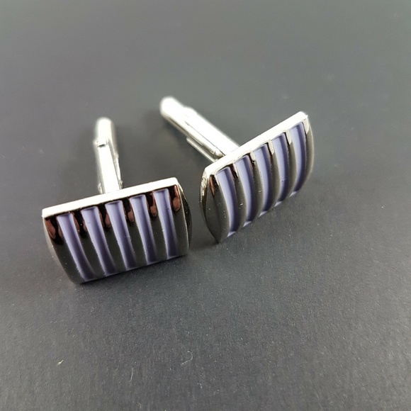 Purple & Chrome Mens Cuff Links Formal Wedding - Picture 1 of 2